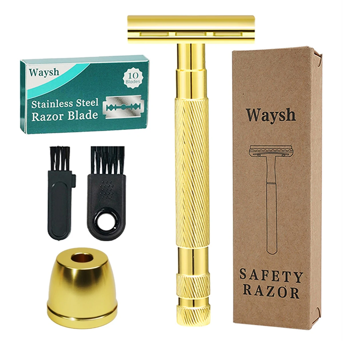 

Waysh Металлическая безопасная бритва с двойным лезвием, набор для влажного бритья для мужчин и женщин, ручная бритва, винтажная бритва с 10 лезвиями, подарочный набор