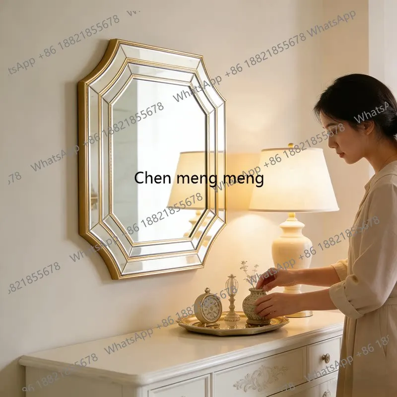 French retro decorative mirror special-shaped carved wall hanging bathroom makeup household mirror