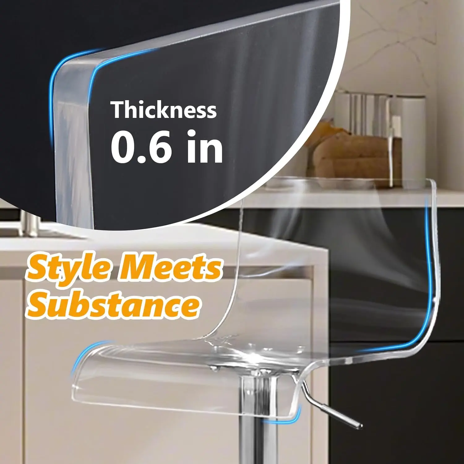 Clear Acrylic Adjustable Swivel Bar Stools Set of 2 for Kitchen Dining Room, Customized