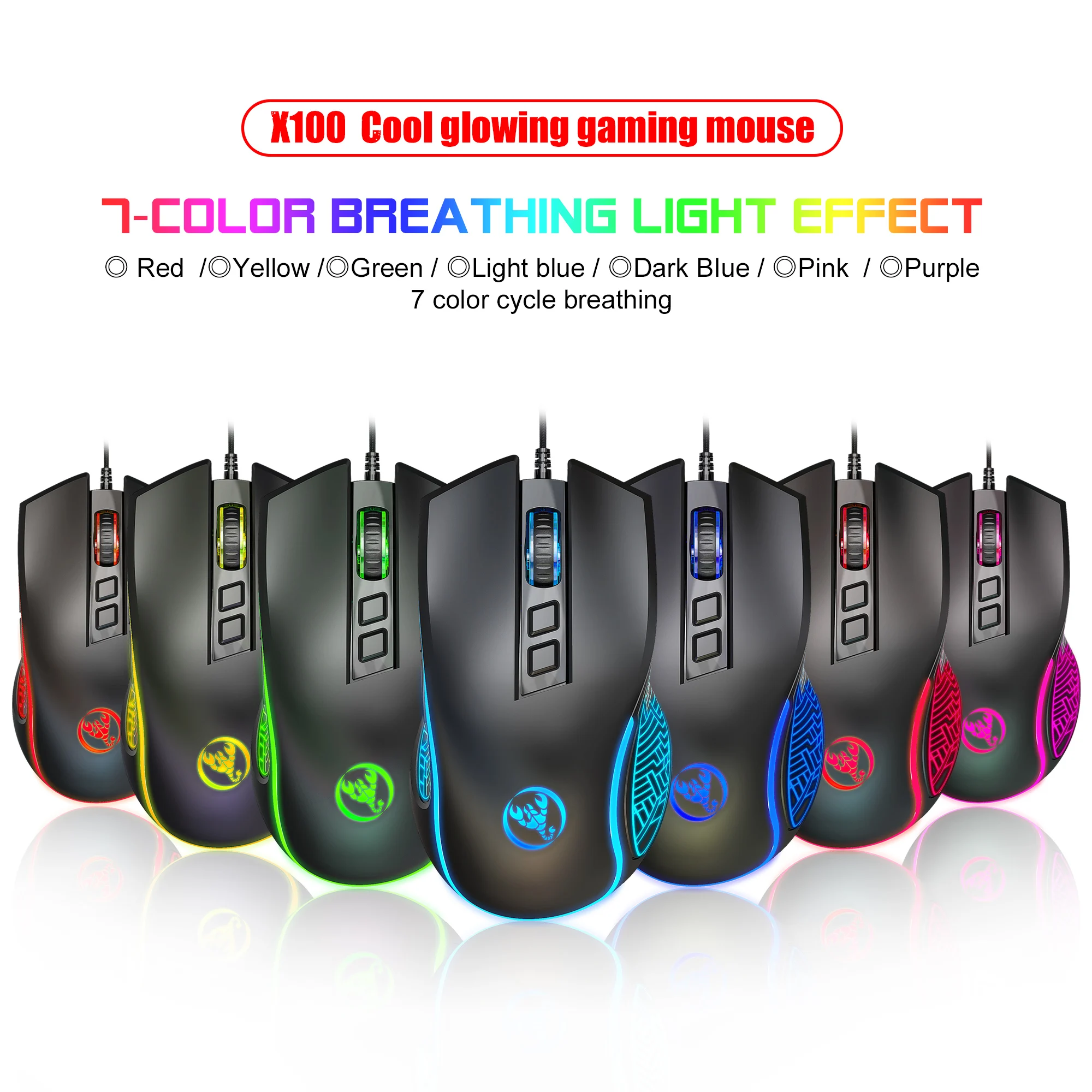Popular choice HXSJ X100 ergonomic RGB backlit ABS 7D 3600DPI adjustable optical wired gaming mouse for laptop game image 2