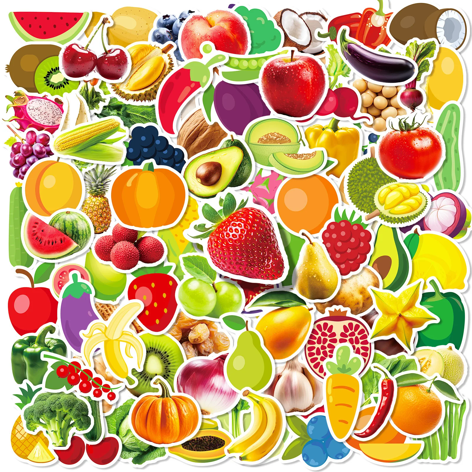 10/30/50PCS New Fruit and Vegetable Stickers Cartoon Notebook Guitar Helmet Bottle Car Graffiti Wallpaper Decoration Toy Gift