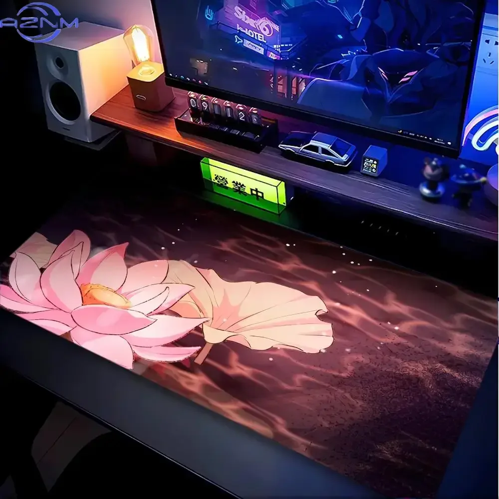 Pink Lotus Water Surface Gaming Mouse Pad Desk Mat Mousepad Stitched Edge Non-Slip Rubber Base for PC Office Student Game Work