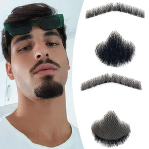 HD -Spitzenbart für Männer, 100% menschliches, schwarzes und braunes Haar, realistischer falscher Schnurrbart, handgefertigtes Gesichtsmake -up, unsichtbare Bärte 10 Hauptverkaufsrealistischer Bart - №9