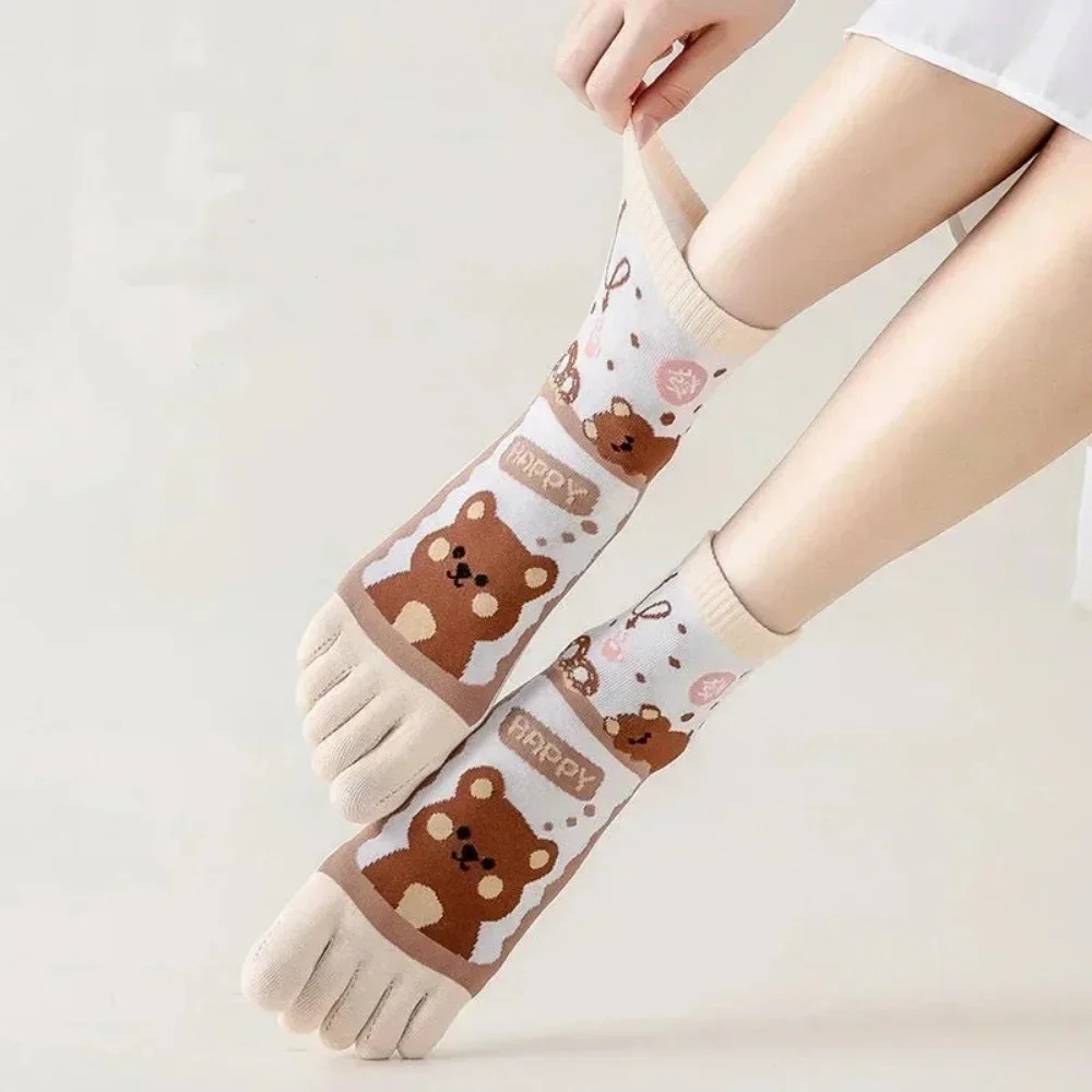 Cute 5 Finger Socks Cartoon Women Toe Socks with Separate Fingers Cotton Mid Tube Five Finger Socks Sports Yoga Spring Summer