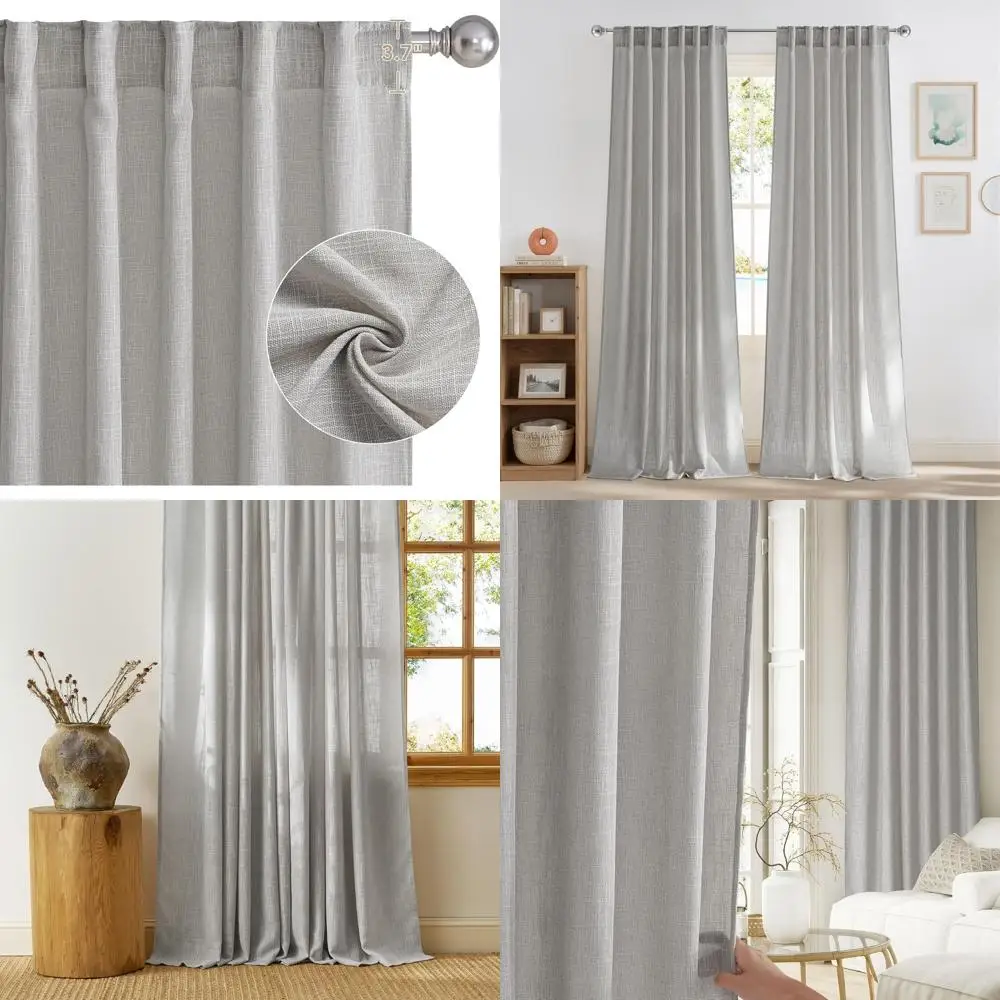 

84 Linen Blend Privacy Curtains, 2-Panel Set, Seedpearl Design, 55 Wide, Thick Faux Linen, Light Filtering for Living Room/Bedro