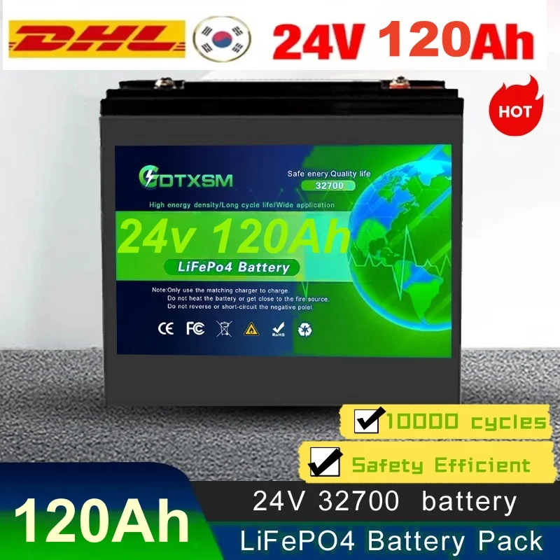 

2025 100%New 32700 24V 120Ah lithium iron phosphate battery Built-in 100A BMS,for Solar Marine Overland Off-Grid LiFePo4 Battery