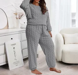 Casual Home Sets Women Streetwear New Daily Plush Round Neck Long Sleeved Pants Two Piece Suit for Female Autumn and Winter 2024