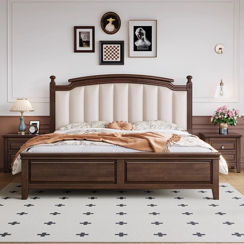 

luxury wooden individual beds 150x200cm 180x200cm frame modern with headboard Two persons bed cosy bedroom furniture