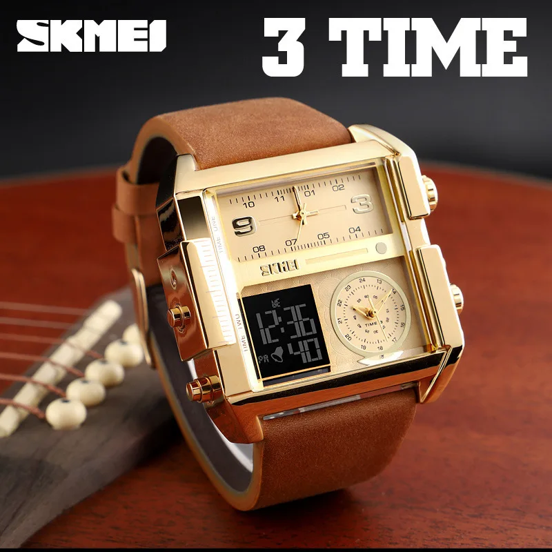 Official brand free shippingMultifunctional Square Waterproof Three-Time Large Dial Men's and Women's Electronic Watch