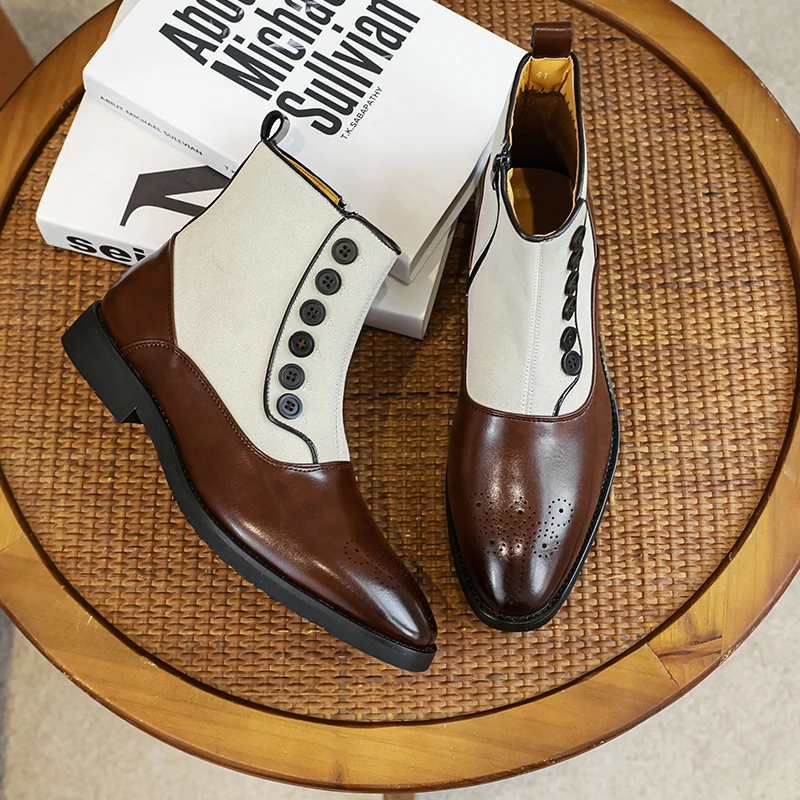 Original Autumn Winter Men Chelsea Boots Side Zipper Buckle Retro Gentleman Business Casual Leather Shoes Classic Ankle Boots