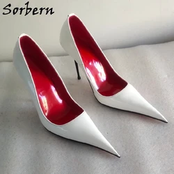 Sorbern Sexy White Women Pump Shoes Pointed Toe Metal Heel Red Lining Slip On Stilettos High Heel Custom Multi Colors