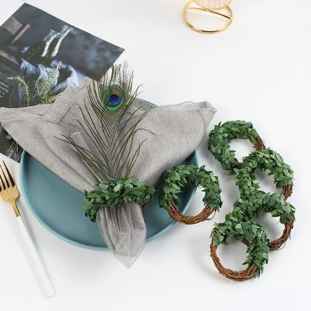 Rustic Napkin Rings Rattan Leaf Wreath Napkin Rings Set for Farmhouse Table Decor Greenery Napkin Holders for Thanksgiving