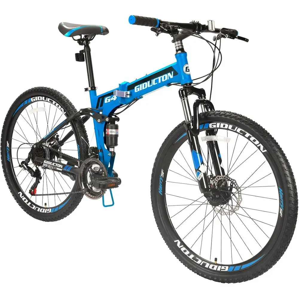 

26 Inch Adult Mountain Bike with 21 Speeds, Full Suspension, Dual Disc Brakes (Blue)