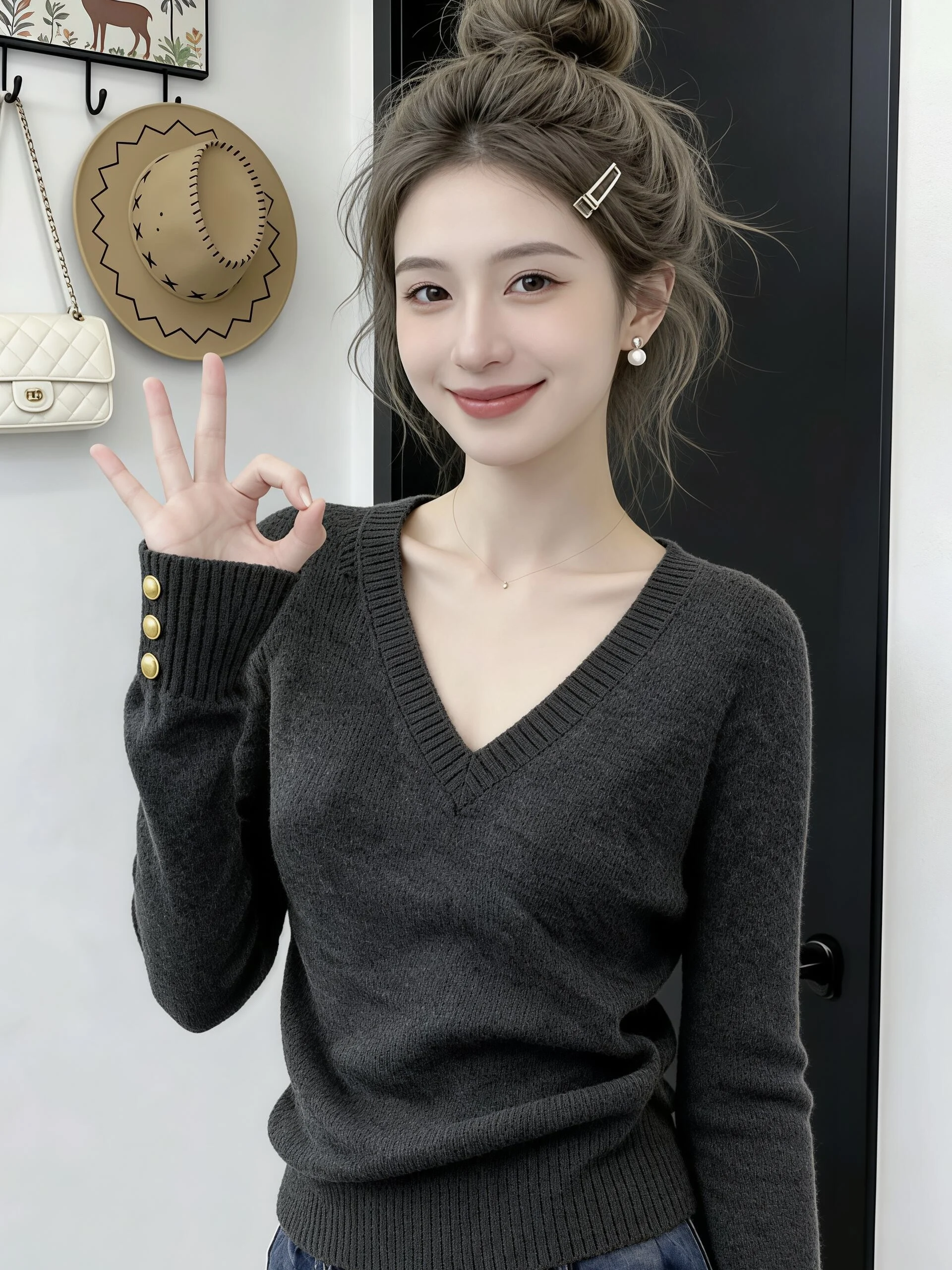 الرجعية لينة مريحة V-Ne تريكو المرأة الخريف الشتاء التخسيس Sli ملابس داخلية أعلى تخفيف Sle محبوك الدافئة Thiened