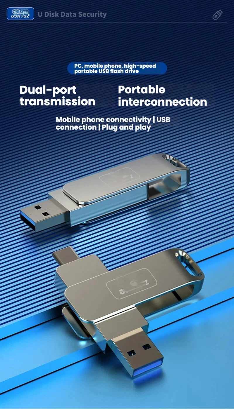 

2026 Metal rotating 16GB 8GB 32GB 64GB128GB large capacity USB flash drive for mobile phone TYPE-C computer USB dual interface