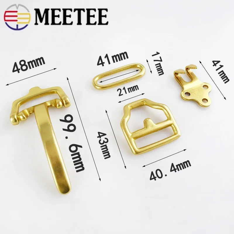 1Set=4Pcs Meetee Solid Brass Cavalry Men Belt Buckle DIY Waistband Jeans Leather Craft for 38mm Belts Rivet Screws Accessory