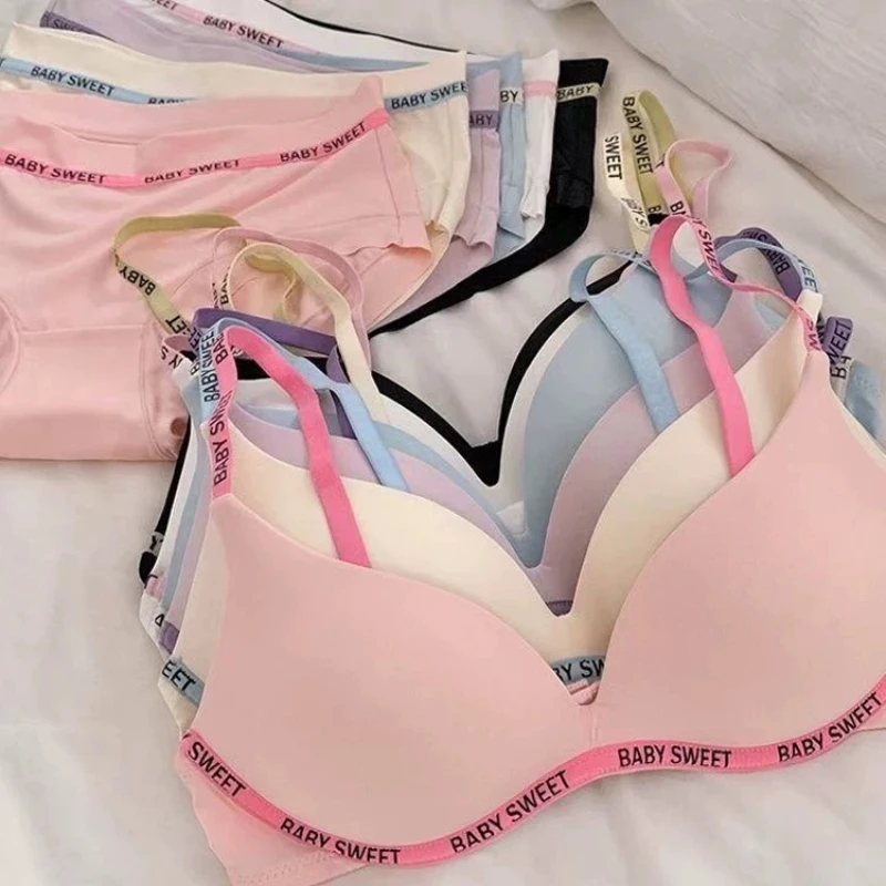 Conjunto de Sutiãs Confortáveis Estilo Japonês Sem Costura Push-Up Sem Aro Antiflacidez Bojo Fino 6 Cores