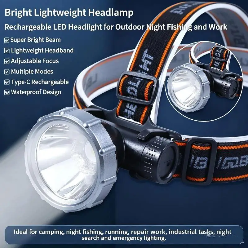 LED Strong Light Headlight USB Rechargeable Super Bright Head Flashlight  Lighting Modes Camping Fishing Running Headlamp