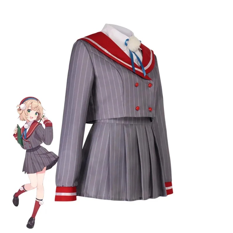 CyVirtual YouTuber Shigure Ui disfraz de Cosplay VTuber Japón Corea del Sur JK uniforme escolar abrigo a rayas falda mujer lindo Campus Sui