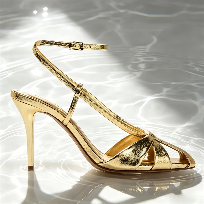 Fashion Gold Thin Heeled Sanda - Women Shoes Brands ulasan dan harga