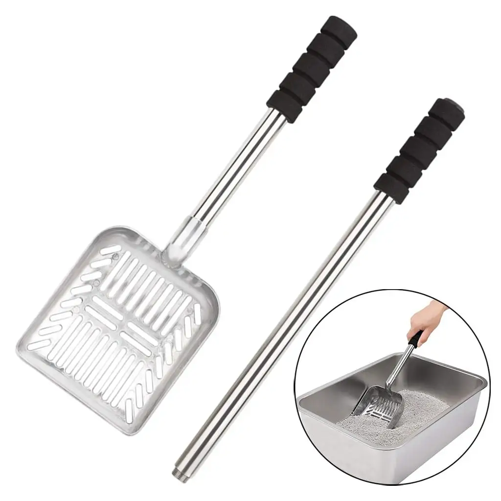 1Pcs Cat Litter Scooper Detachable Durable Deep Shovel Extendable Non-Slip Handle with Hole Stainless Steel Update for Litterbox