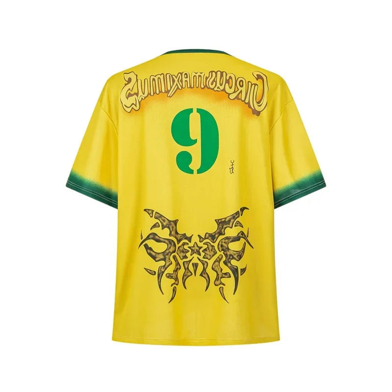 25ss Yellow Cactus Jack Mesh Football Jersey Men Women Logo Printing Oversized  T-Shirt Round Neck Shirts