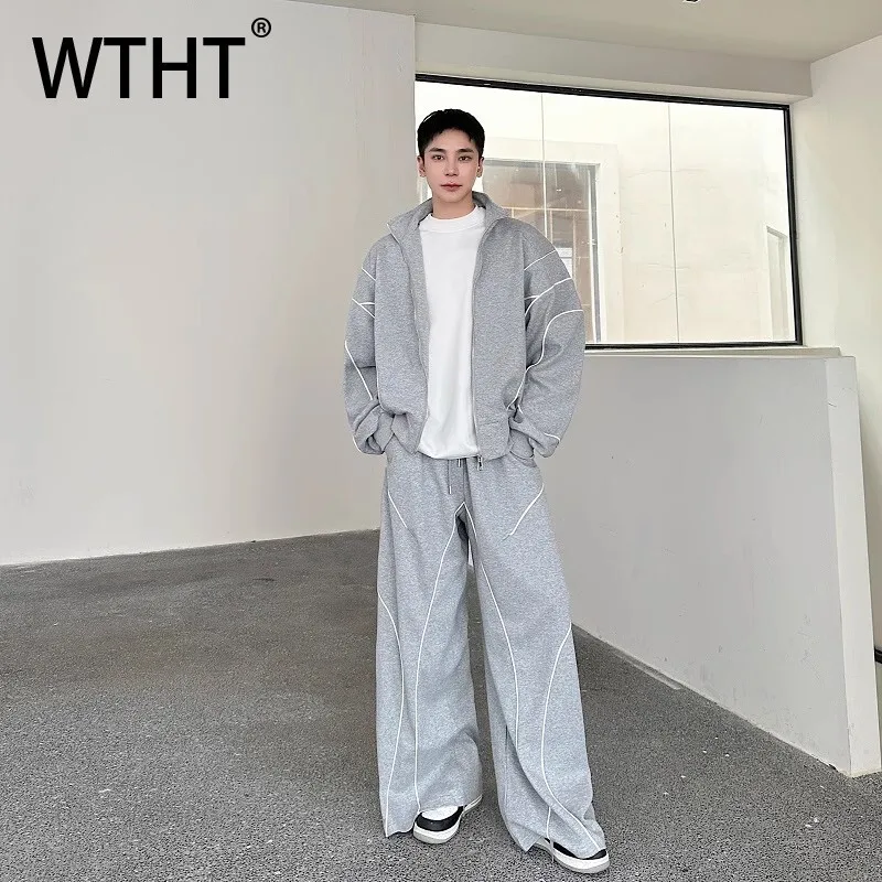 

WTHT модный мужской костюм, полосатые пальто с деконструкцией, повседневные широкие брюки с высокой талией, мужской осень 2023, 2A1843