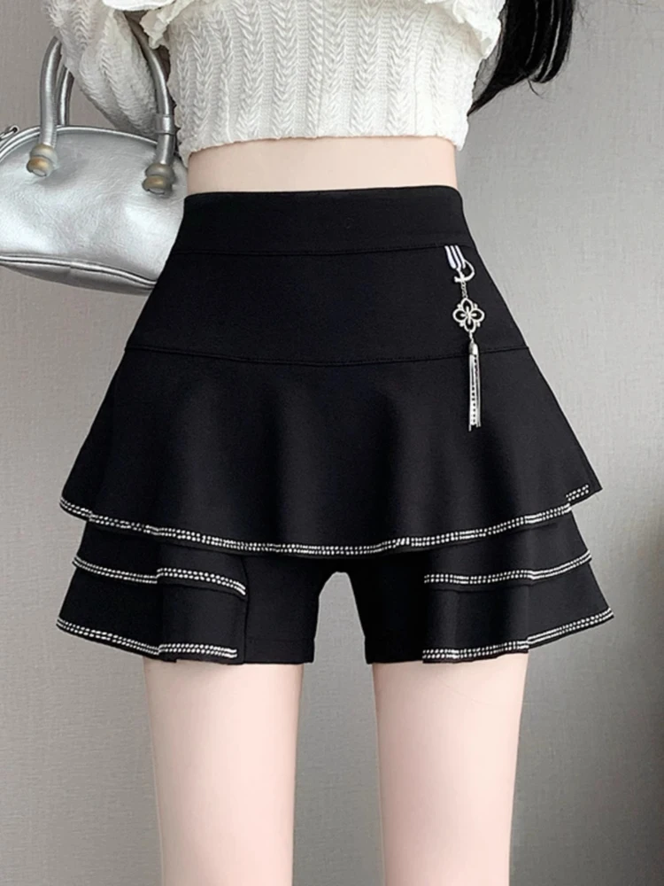 Nail Diamond Cake Spódnica AShorts Kobiety Lato Nowa Koreańska Moda Wysoka Talia Spodnie A-Line Eleganckie Dojazdy Slim Culottes Kobieta