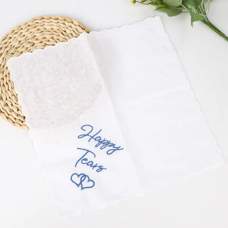 12 個 Happytears 結婚式の贈り物に感謝します、綿刺繍ハンカチ小さな正方形ナプキン