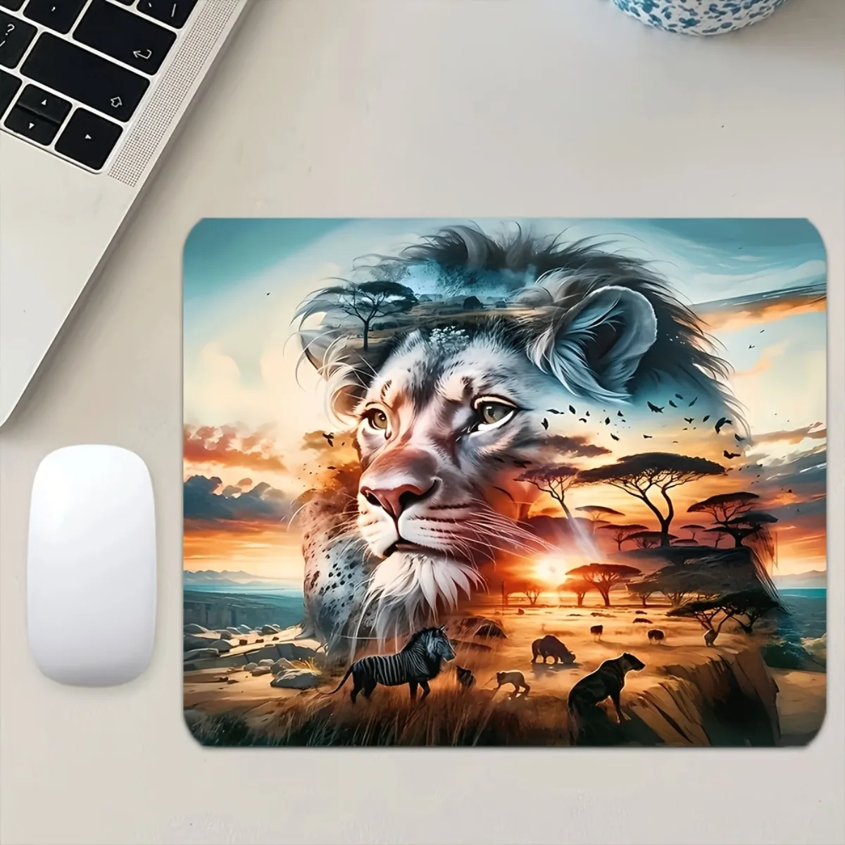 

Lion Prairie Sunset Gaming Mouse Pad Non-Slip Durable Desk Mat Smooth Keyboard Pad for Office Desktop Home Table Decor Supplies