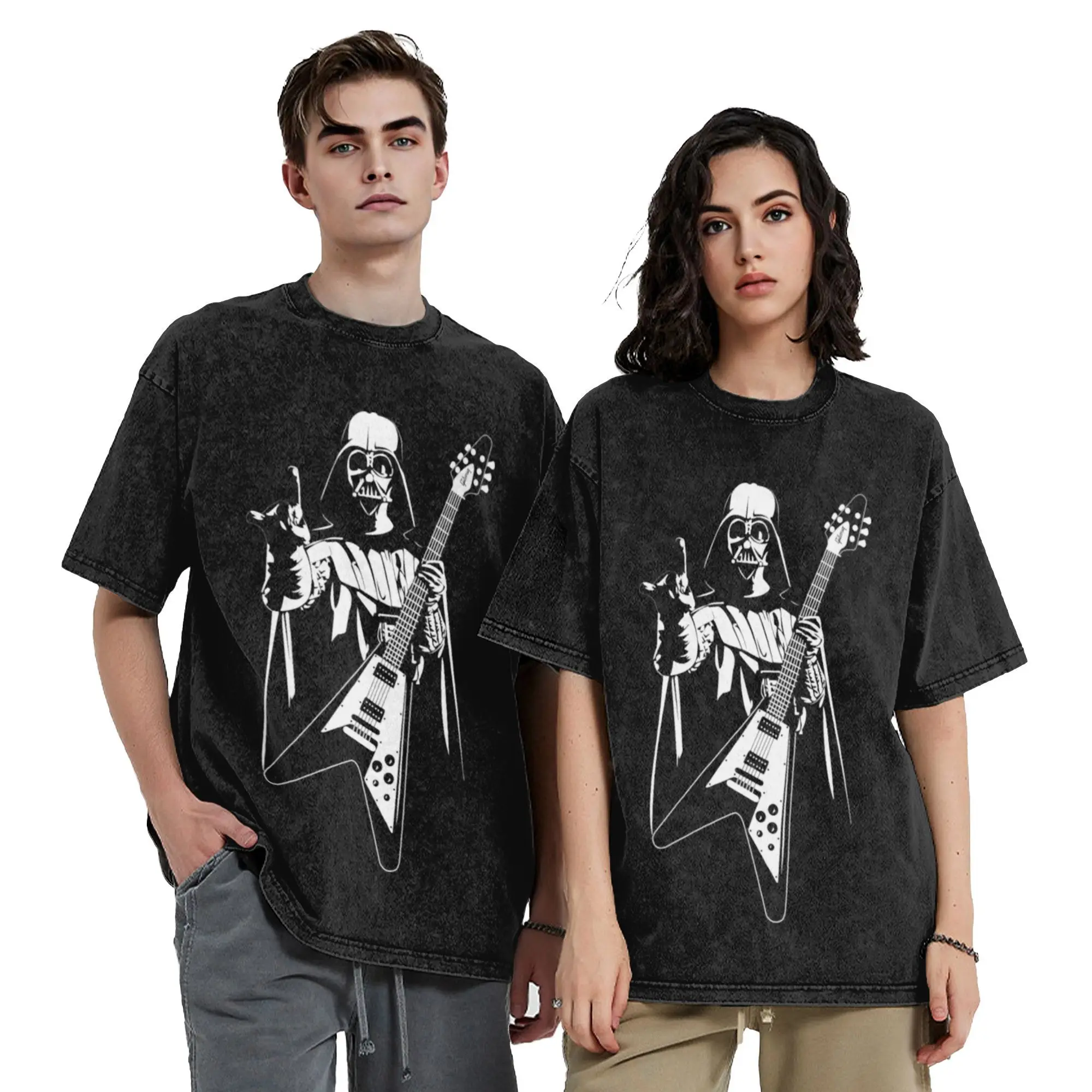 

Funny stars wars Guitar Vintage Washed T-Shirt Men's 100%Cotton Short Sleeve Round Neck Summer Tops