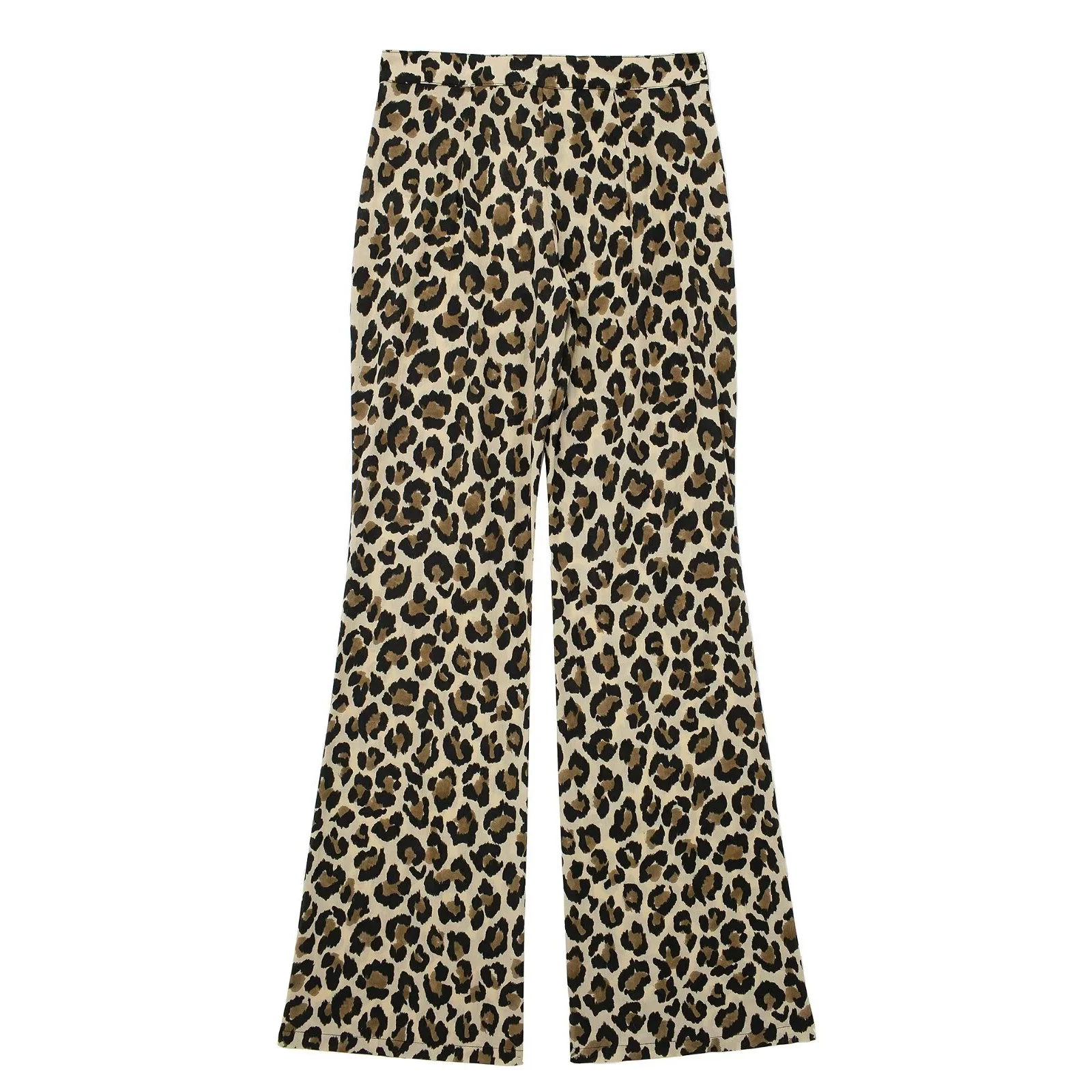 Pantaloni lunghi stampati leopardati Vintage da donna con cerniera a molla femminile pantaloni svasati Casual a vita alta pantaloni larghi moda