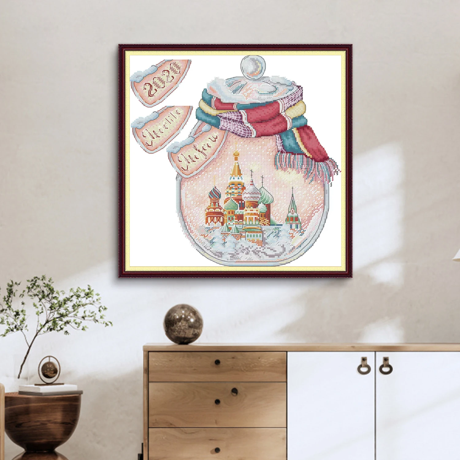 

Joy Sunday New Stamped Cross Stitch Ki,11CT/14CT/16CTDIY Easy Pattern Aida Fabric Embroidery Set-Moscow in A Bottle