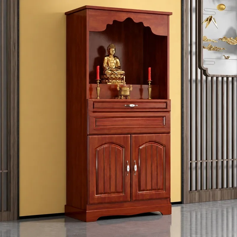 Solid Wood Buddha Cabinet Guan Gong Guanyin Offering Table Standing Shrine Altar for Home Worship Incense Holder Religious