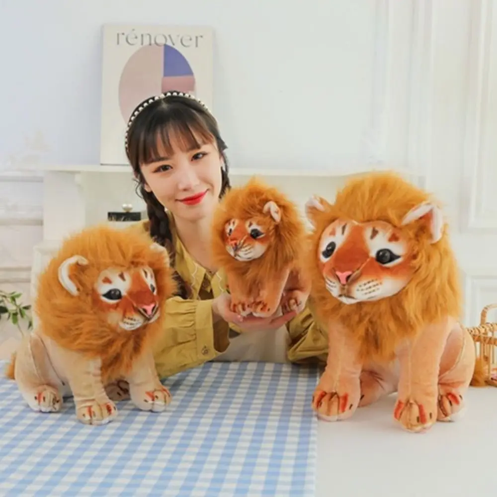 León de simulación de melena larga, juguetes de peluche, muñeco de peluche, Animal del bosque, muñecos de peluche de León masculino realista, León de 20/28/35cm