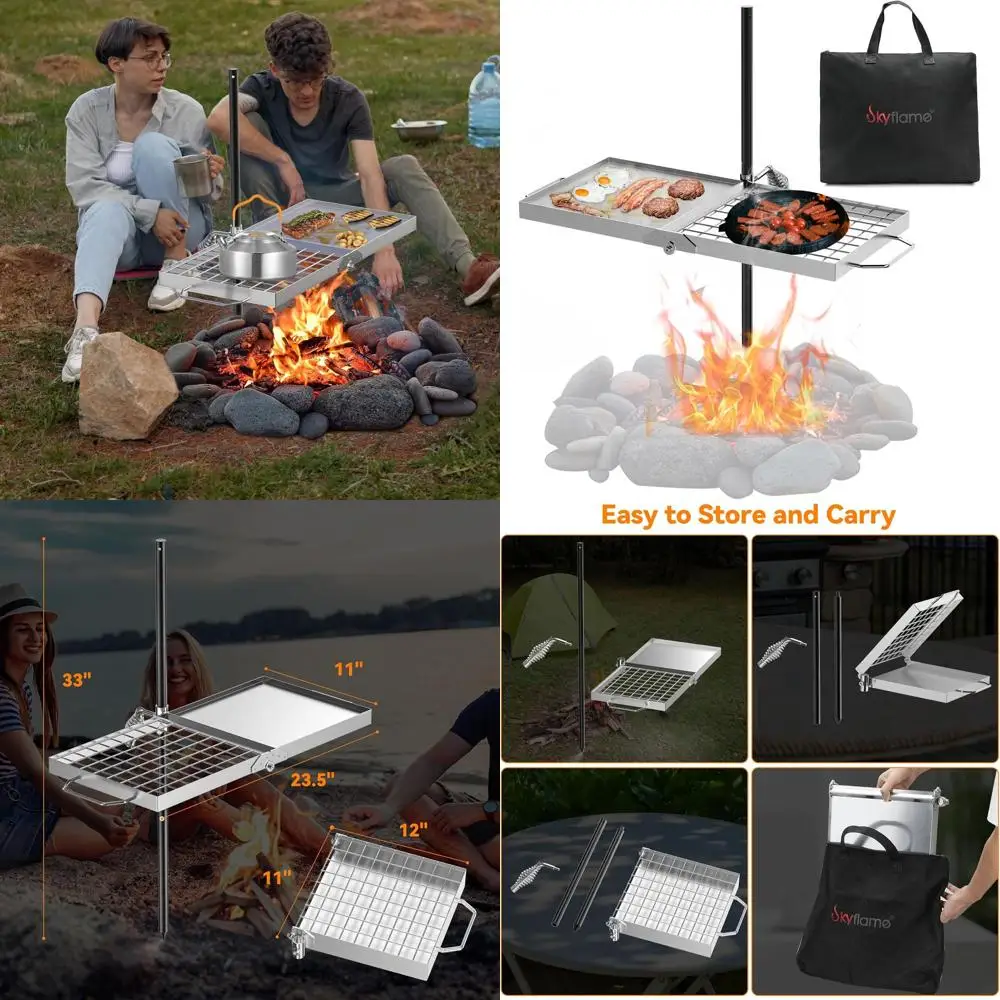 

Портативный гриль-сковорода из нержавеющей стали с поворотным механизмом и сумкой для переноски для приготовления пищи на природе и походов