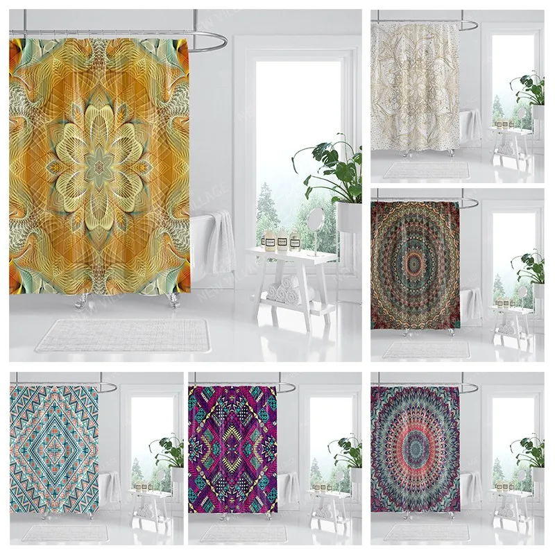 Waterproof fabric shower curtains Bathroom curtain accessories Bath curtain 180x200cm 240*200cm boho decoration vintage mandala