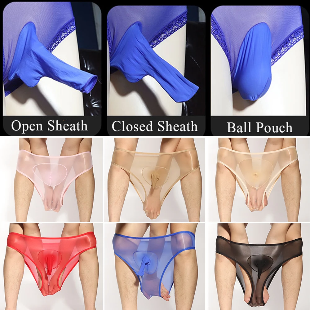 Men\'s Sexy Silky Underwear Ultra-Thin See Through Penis Cover Briefs High Elasticity Transparent Low Waist Briefs Gays Clothes