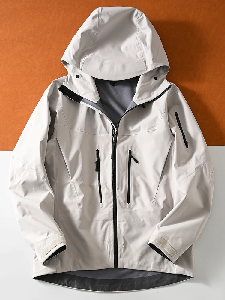 

Outdoor Spring Autumn Men's Thin Hard ell down Jaet Waterproof Zipper Hooded Coat Youth ular Loose Fit Regular Length