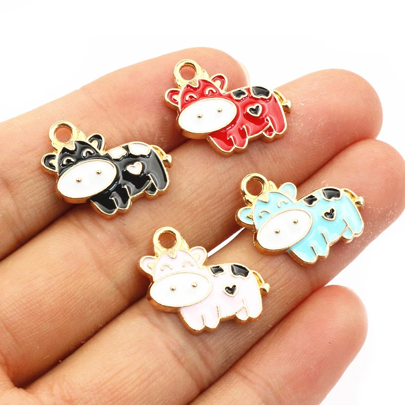 20pcs 17x20mm Random Colors Mix Enamel Cow Charms Pendant Alloy Metal DIY Jewelry Making for Bracelet Necklace