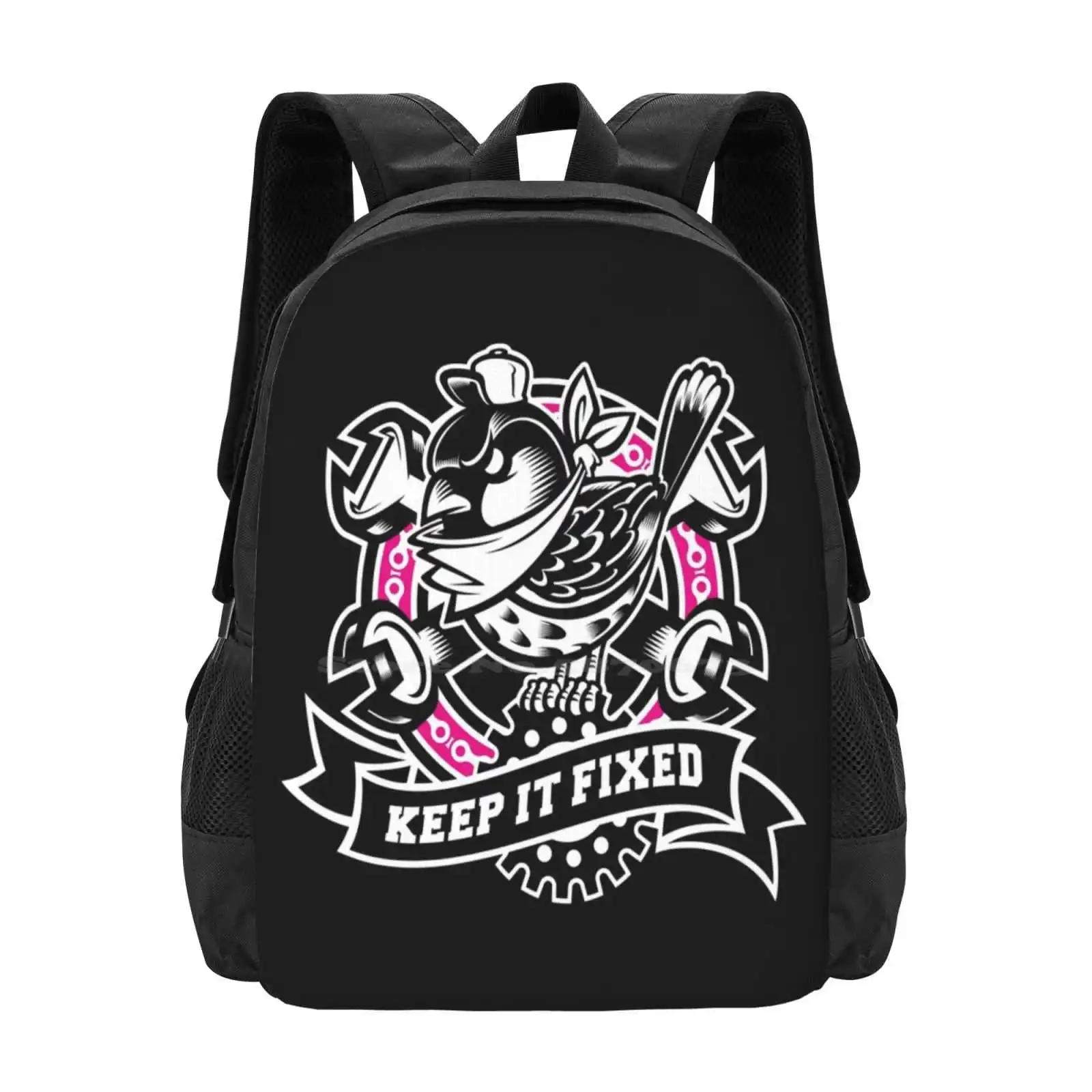 Keep It Fixed - Black Base Hot Sale Schoolbag Backpack Fashion Bags Graphic Vector Fixie Bird Attitude Street Culture Extreme