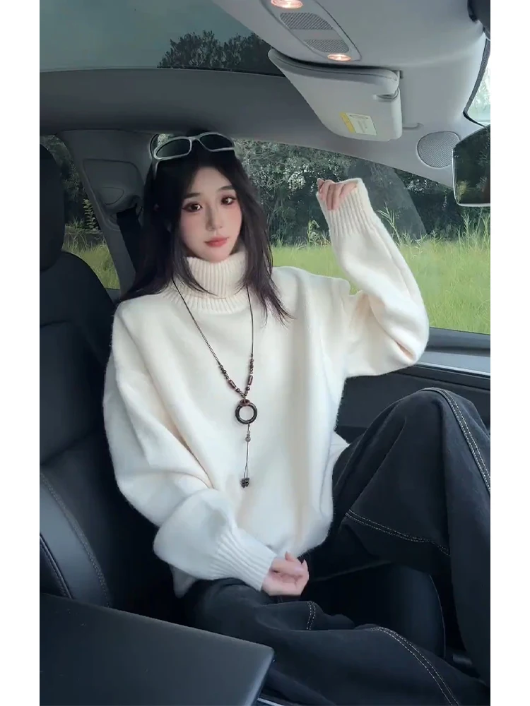 

Loose Men's Knitted Sweater Heavyweight Soft Lazy Sle White Knitwear Basic Base Layer irt Korean Sle Long Sve Crew Ne