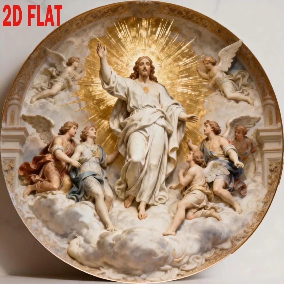 2D Flat Aluminum Sign, Jesus Christ Ascending With Angels Vintage Religious Wall Plaque,Gift for Home Church Cafe Study