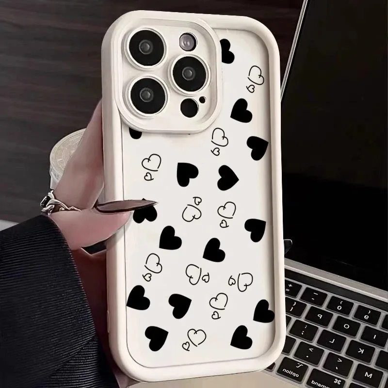 

Love Heart Print Matte Soft Shockproof Phone Cover For iPhone 16 15 13 14 12 11 Pro Max 16 15 14 Plus Silicone Phone Case