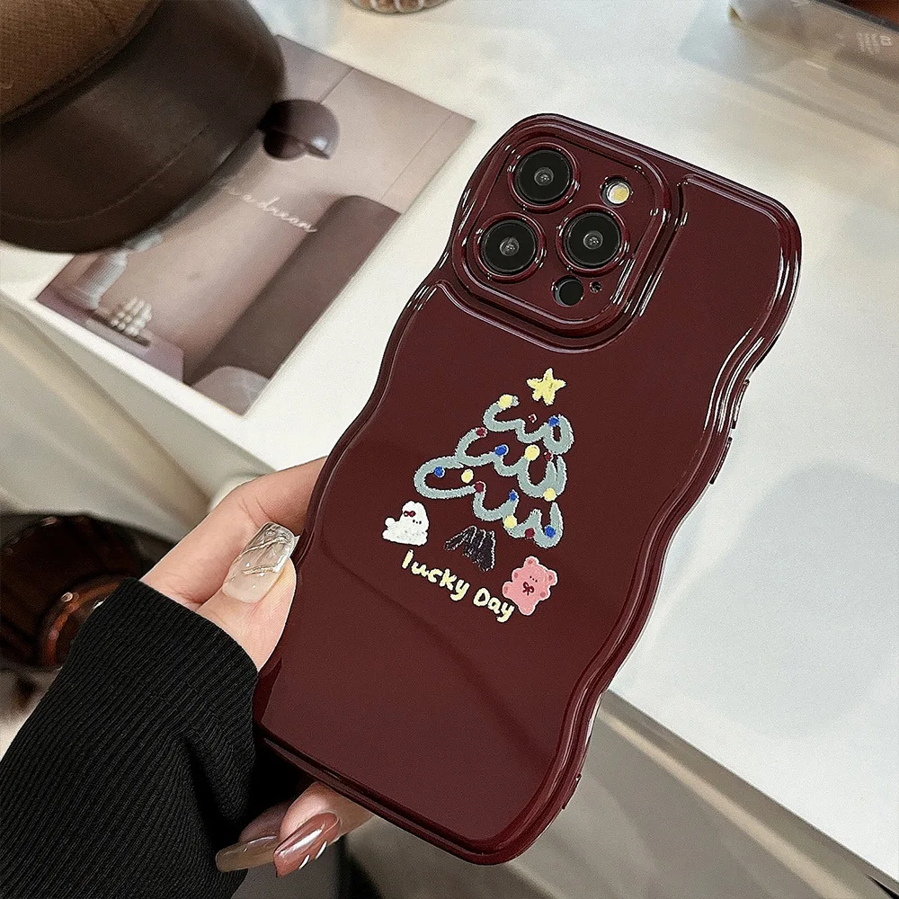 크리스마스 시리즈 일러스트레이션 레트로 레드 웨이브 엣지 휴대폰 커버 케이스, 아이폰 16, 15, 14, 13, 12, 11 프로 맥스 플러스용