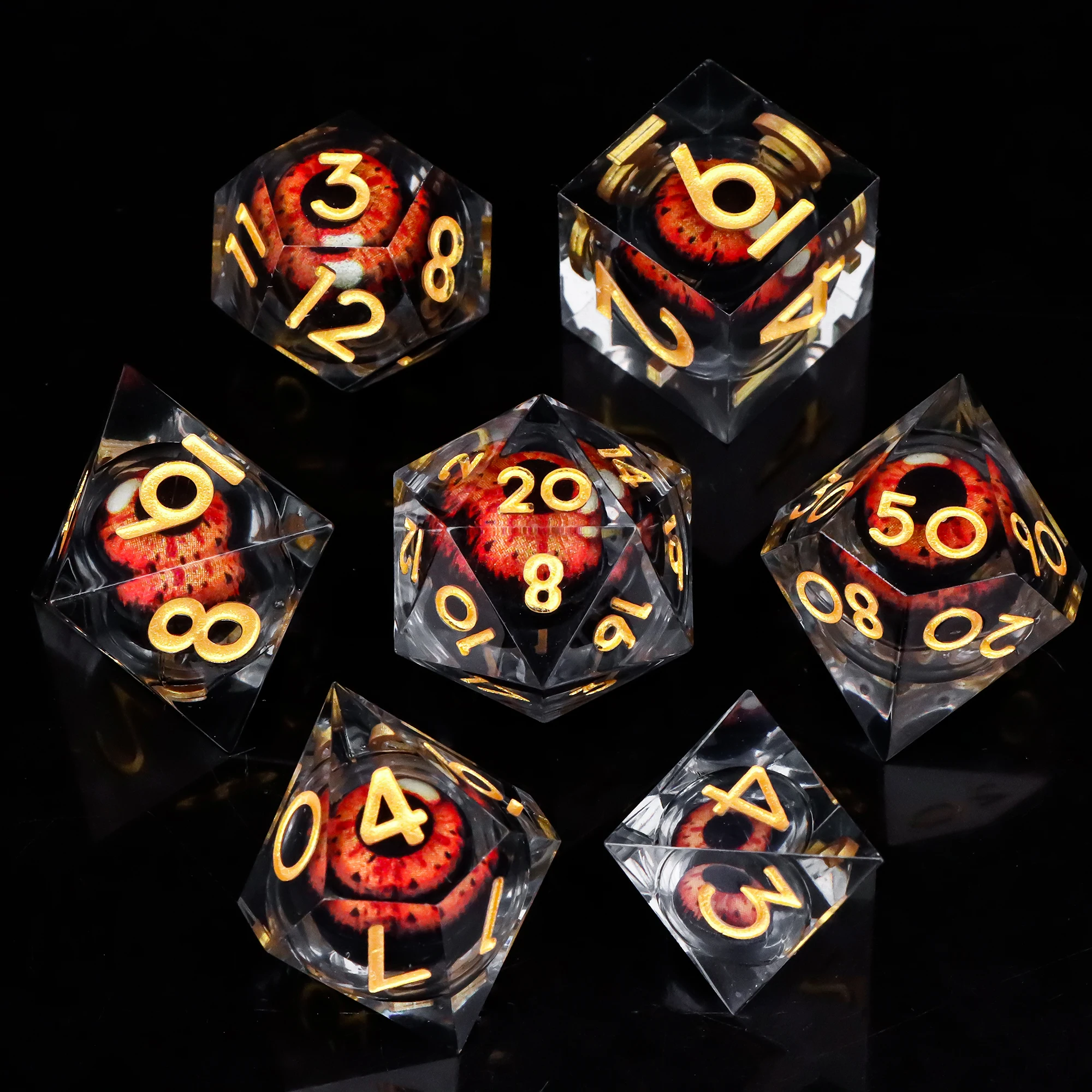 

Flame Eye Dice for DnD, Beholder Eye Dice, Polyhedral Dice for Dungeon and Dragon, Full Set Dice, RPG Dice, D and D