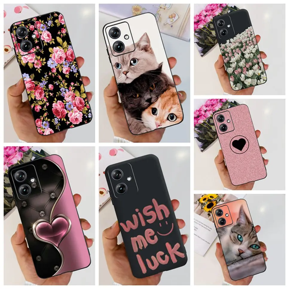 For Motorola Moto G84 G54 5G Case Fashion Flower TPU Soft Silicone Cover For Moto G54 MotoG84 Cute Cat Bumper Phone Cases Fundas