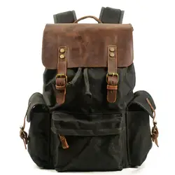 Top Luxury Canvas Leather Unisex Backpacks Large Capacity Waterproof Vintage Daypacks Retro School Bag Teenager Mochia