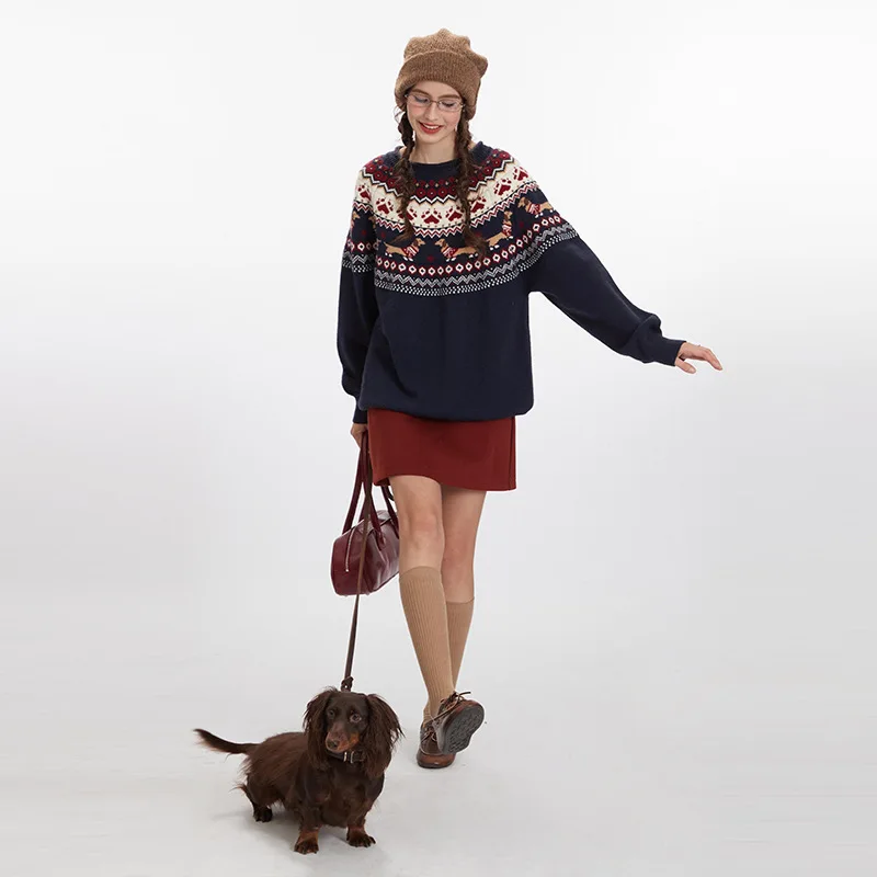 

Осень-зима 2022, винтажный свитер для пар Fair Isle с цветными блоками, мужской жаккардовый свободный пуловер, трикотаж