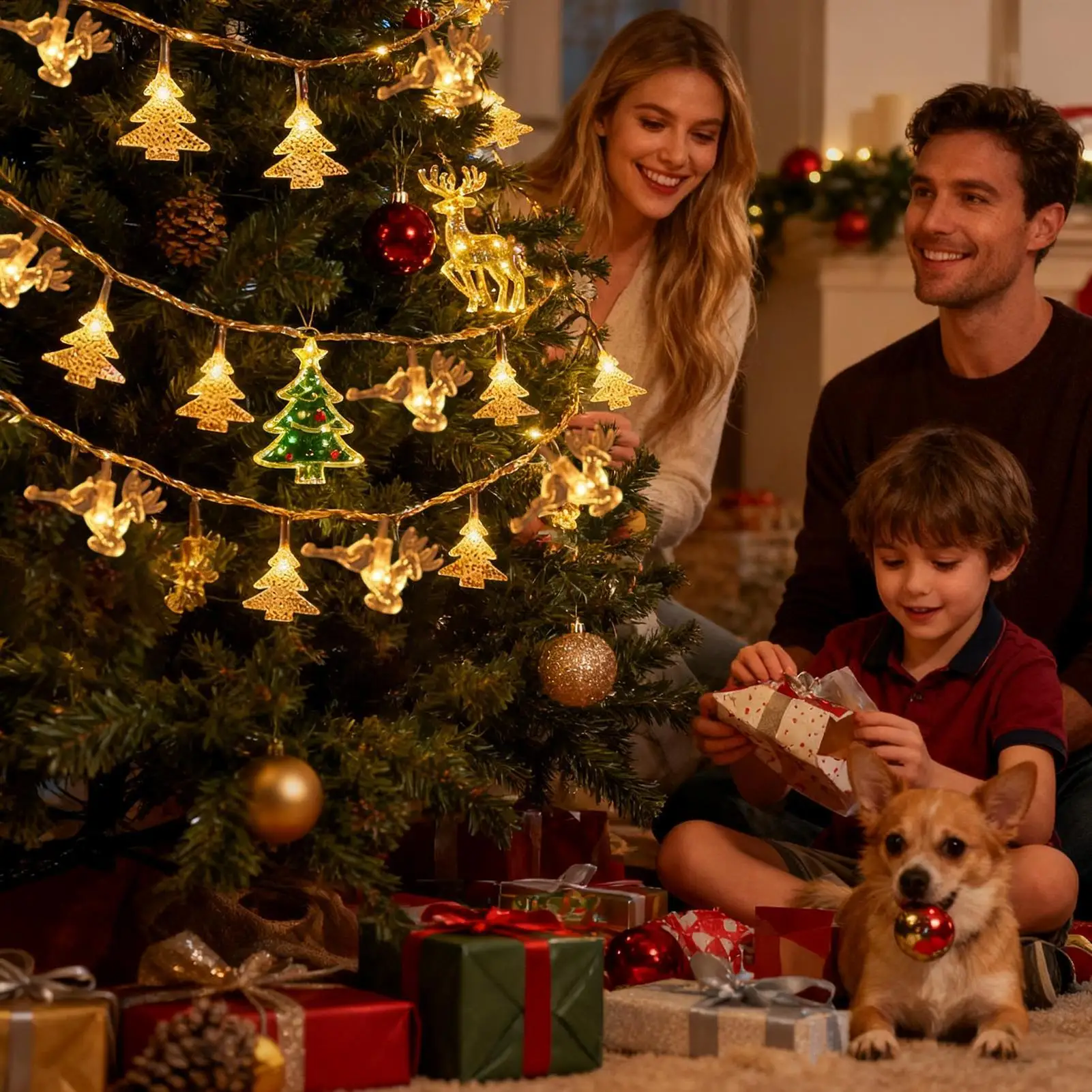 

Рождественские огни для дома, 16 футов, на батарейках, уличные гирлянды, рождественские украшения для внутреннего и наружного сада, двора, патио